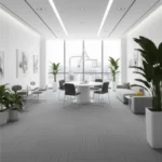 Grey linear-patterned carpet tiles in a modern Dubai office.